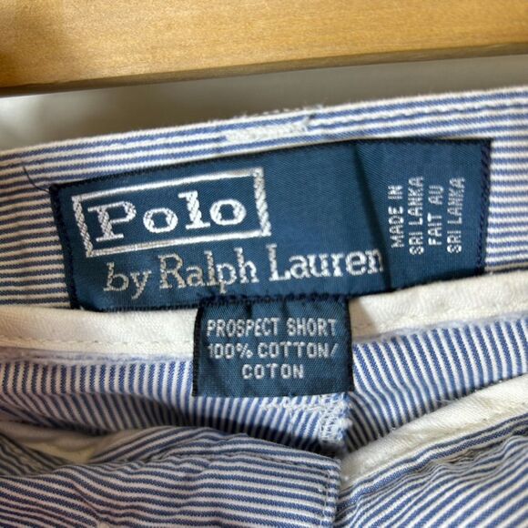 Polo Ralph Lauren Blue Pinstripe Embroidered Pony Flat Front Chino Shorts Sz 36 - Picture 4 of 13